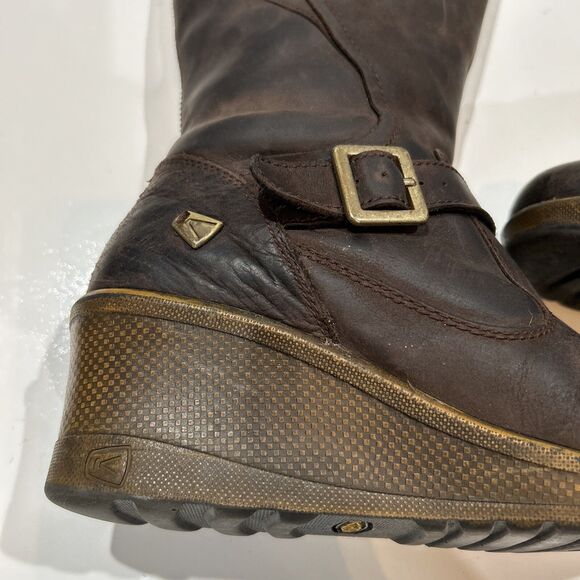 Keen of Scots Brown Nubuck Leather Wedge Riding Boots Buckle Zip Up Women's 8.5 - Picture 11 of 16